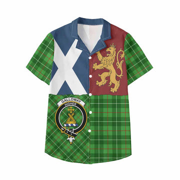 Galloway Crest Tartan Kid Hawaiian Shirt with Lion Rampant Saltire Style