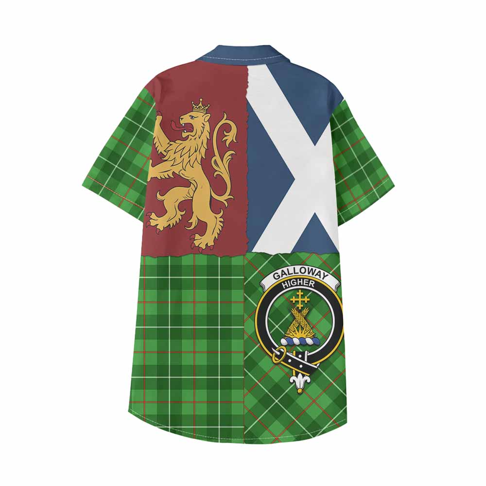 Galloway Crest Tartan Kid Hawaiian Shirt with Lion Rampant Saltire Style - Tartan Vibes Clothing