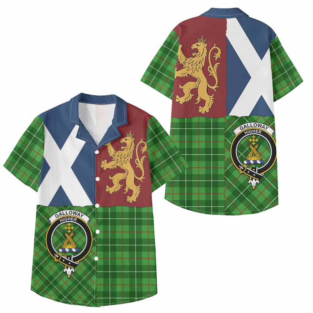 Galloway Crest Tartan Kid Hawaiian Shirt with Lion Rampant Saltire Style - Tartan Vibes Clothing