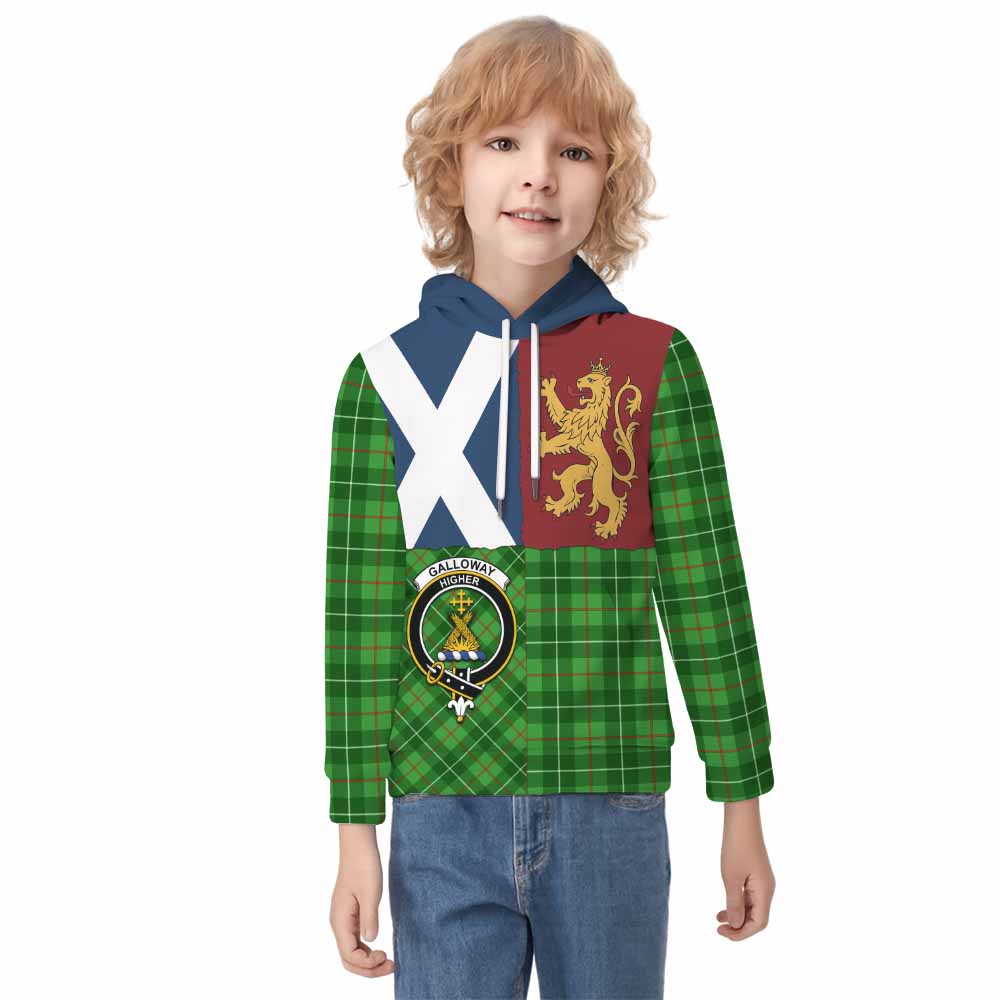Galloway Crest Tartan Kid Hoodie with Lion Rampant Saltire Style - Tartan Vibes Clothing