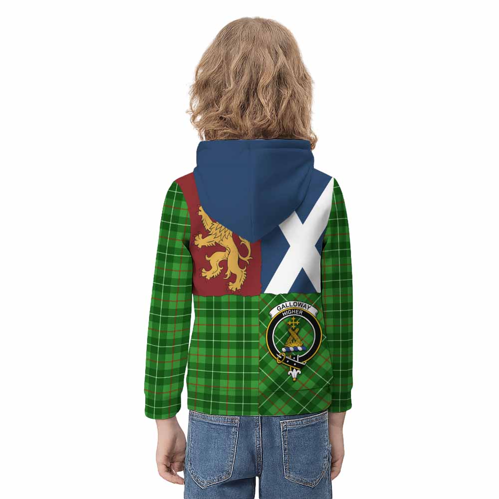 Galloway Crest Tartan Kid Hoodie with Lion Rampant Saltire Style - Tartan Vibes Clothing