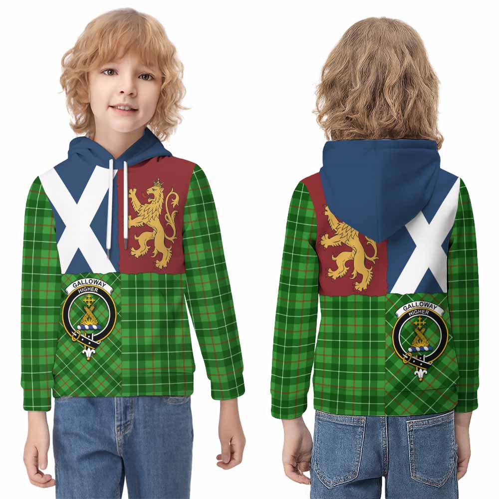 Galloway Crest Tartan Kid Hoodie with Lion Rampant Saltire Style - Tartan Vibes Clothing