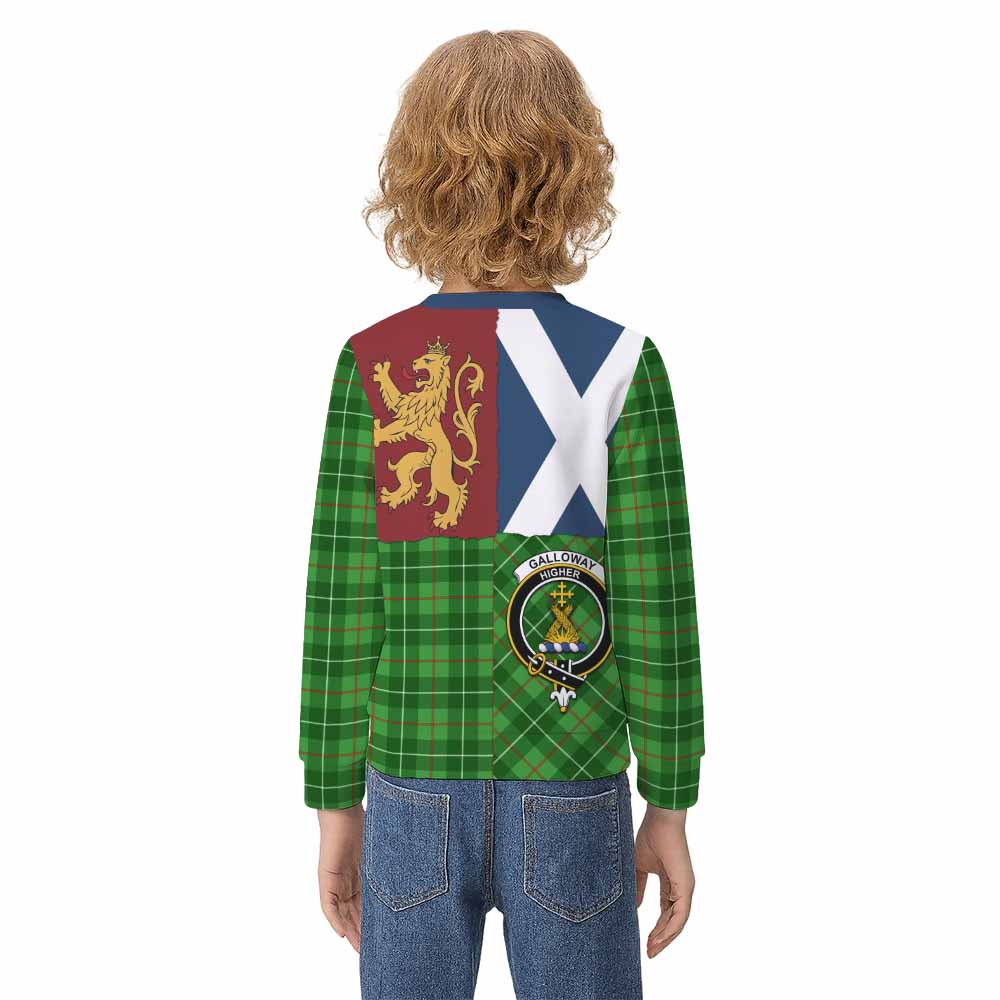 Galloway Crest Tartan Kid Knitted Sweatshirt with Lion Rampant Saltire Style - Tartan Vibes Clothing