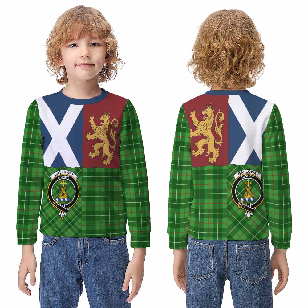 Galloway Crest Tartan Kid Knitted Sweatshirt with Lion Rampant Saltire Style - Tartan Vibes Clothing