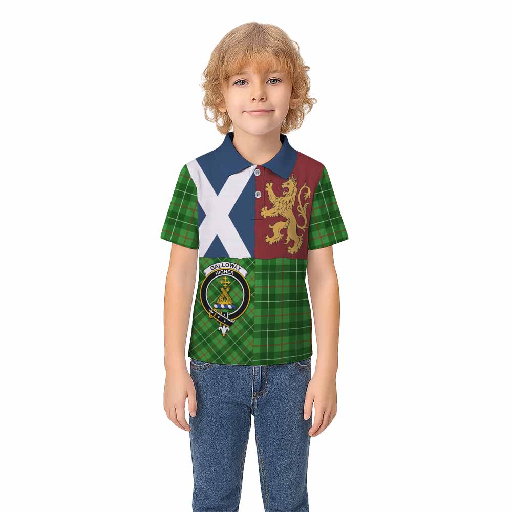 Galloway Crest Tartan Kid Polo Shirt with Lion Rampant Saltire Style - Tartan Vibes Clothing