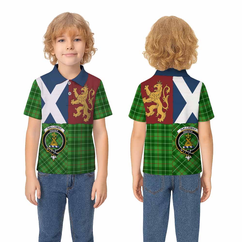 Galloway Crest Tartan Kid Polo Shirt with Lion Rampant Saltire Style - Tartan Vibes Clothing