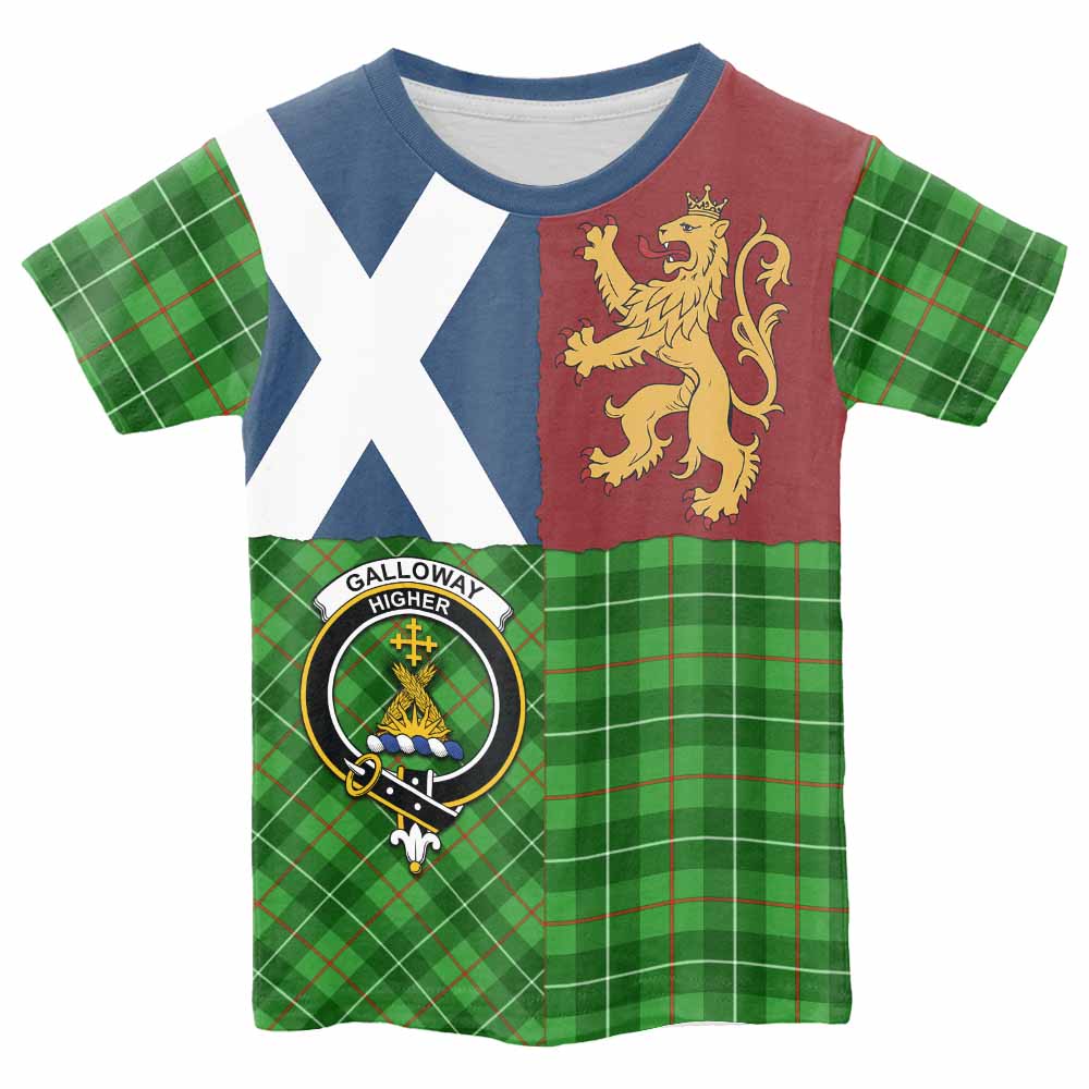 Galloway Crest Tartan Kid T-shirt with Lion Rampant Saltire Style - Tartan Vibes Clothing