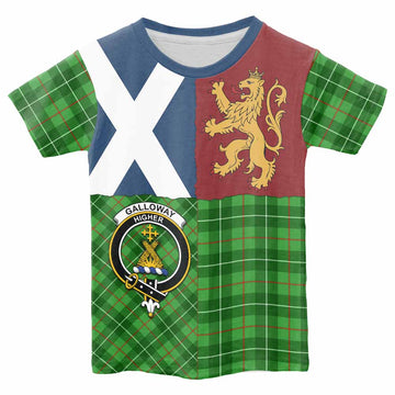 Galloway Crest Tartan Kid T-shirt with Lion Rampant Saltire Style - Tartan Vibes Clothing