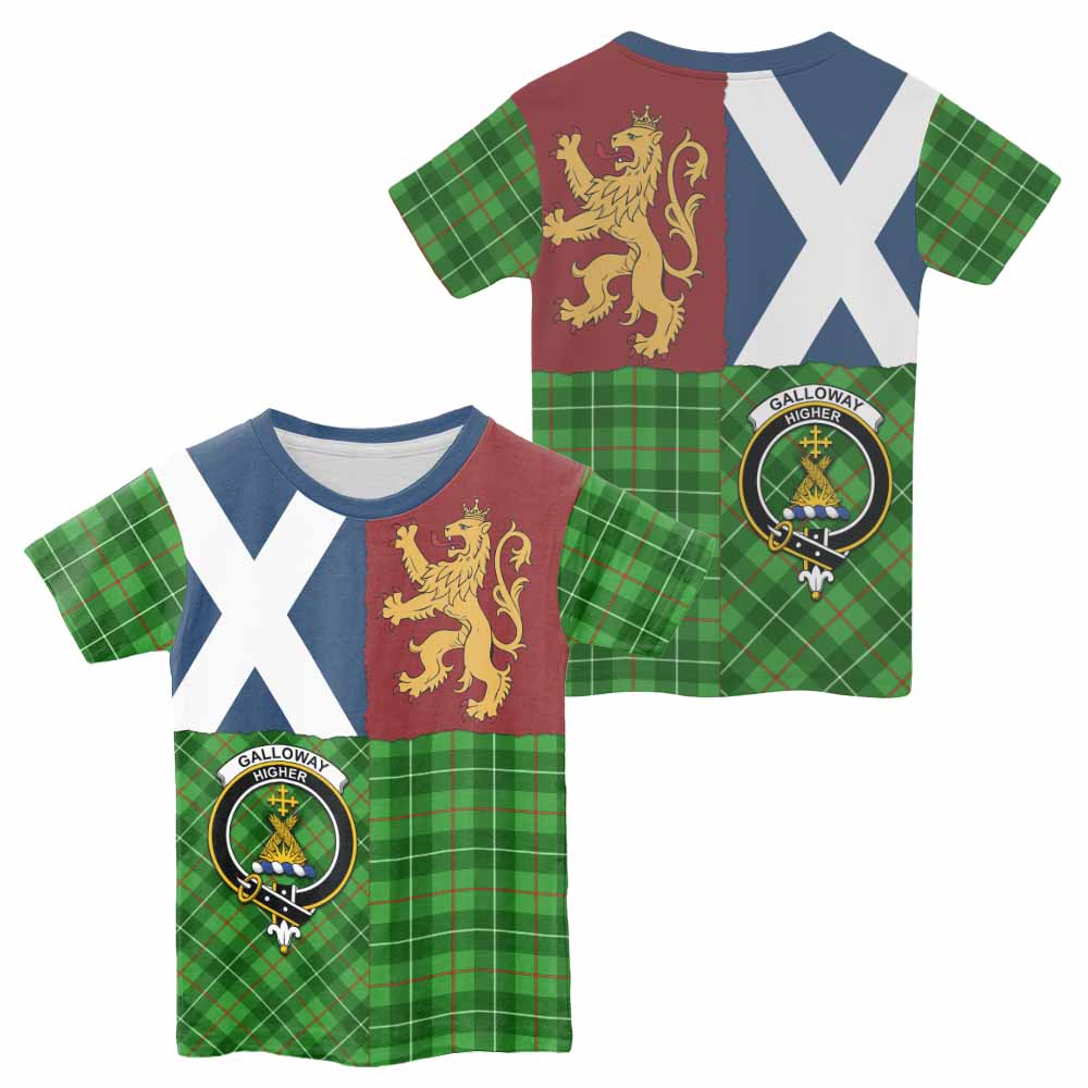 Galloway Crest Tartan Kid T-shirt with Lion Rampant Saltire Style - Tartan Vibes Clothing