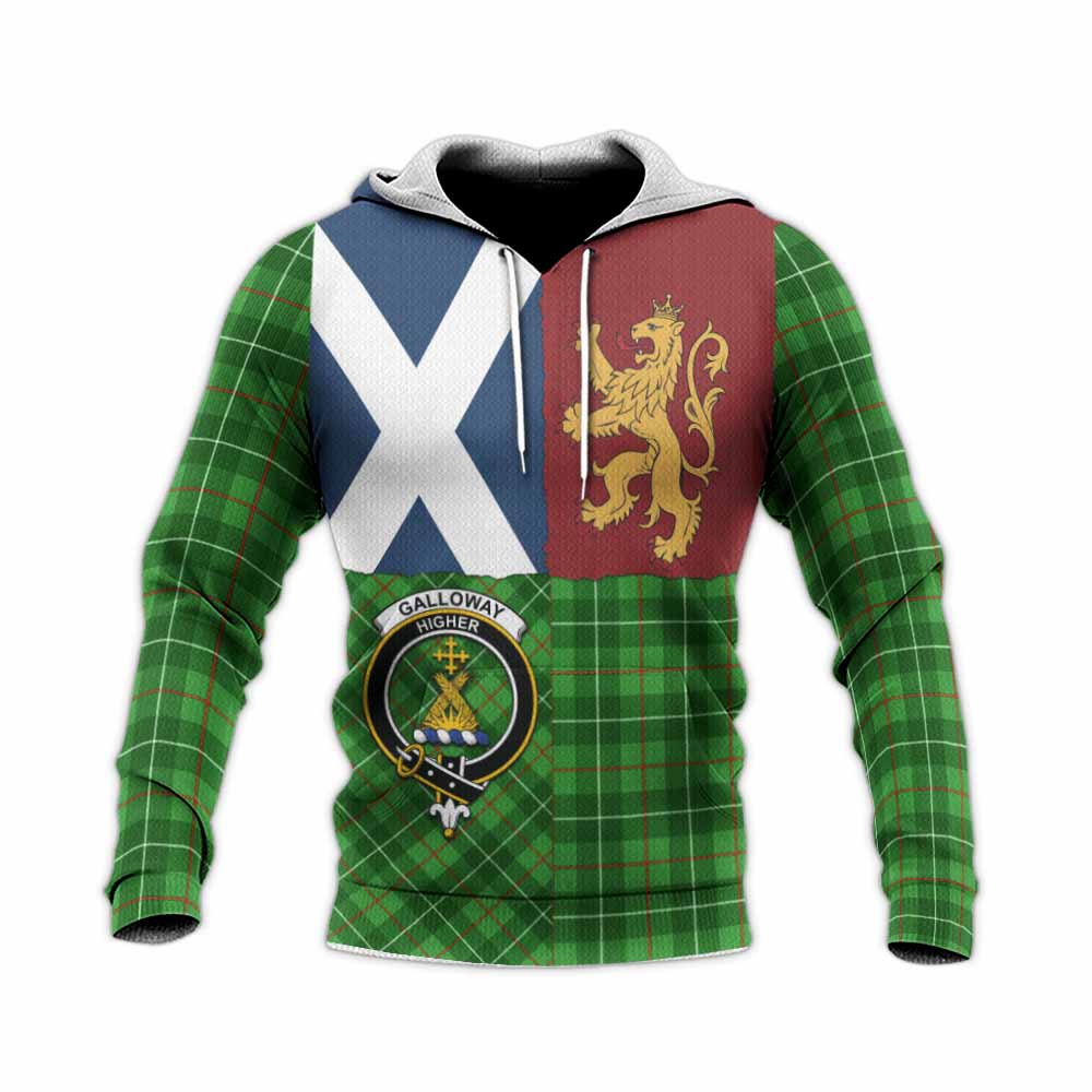 Galloway Crest Tartan Knitted Hoodie with Lion Rampant Saltire Style