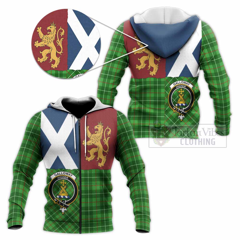 Galloway Crest Tartan Knitted Hoodie with Lion Rampant Saltire Style