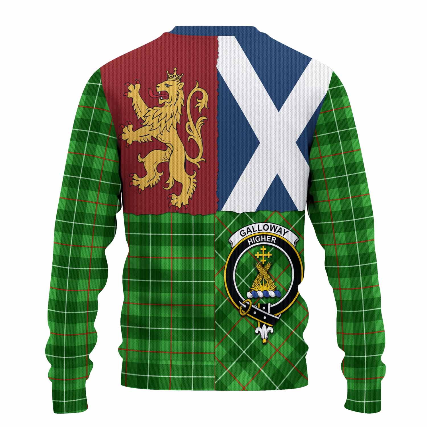 Galloway Crest Tartan Knitted Sweater with Lion Rampant Saltire Style