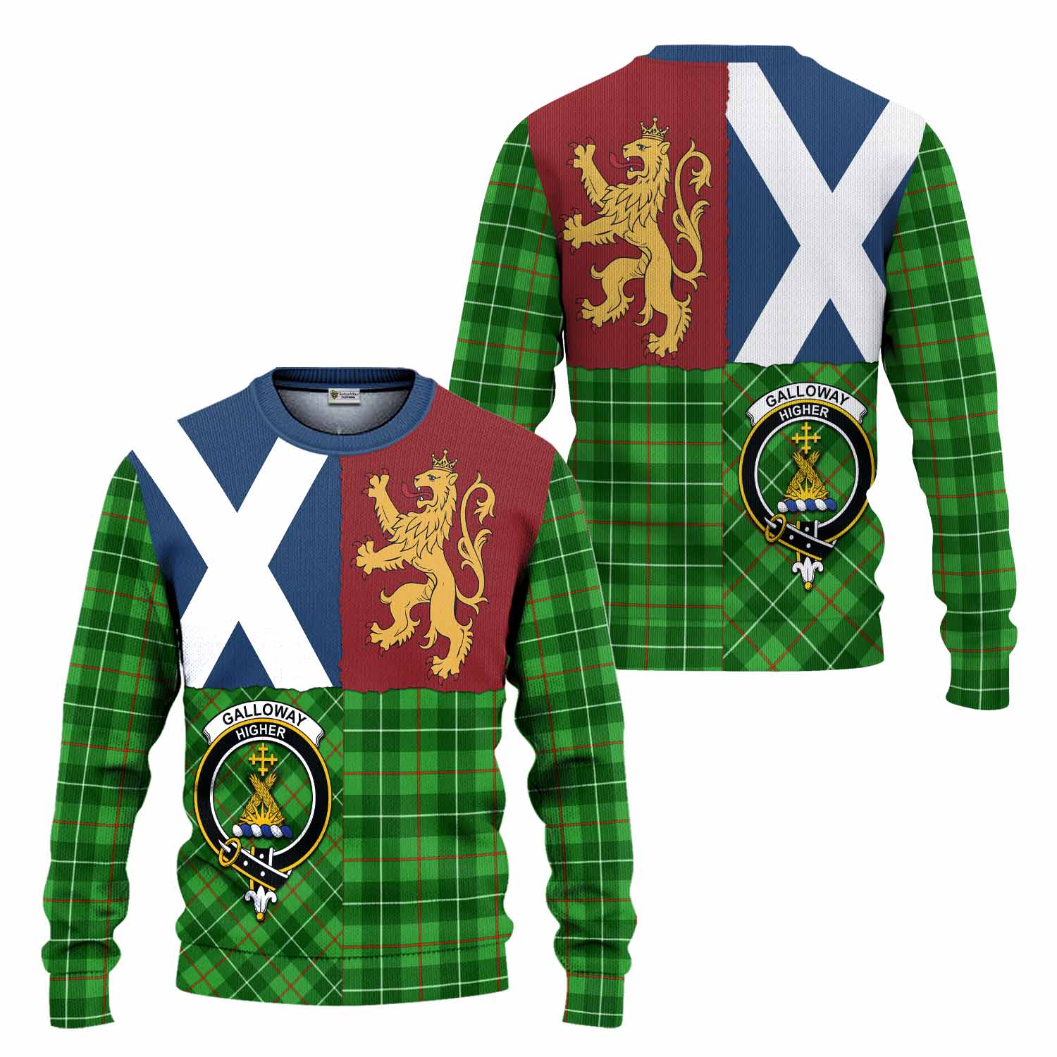 Galloway Crest Tartan Knitted Sweater with Lion Rampant Saltire Style