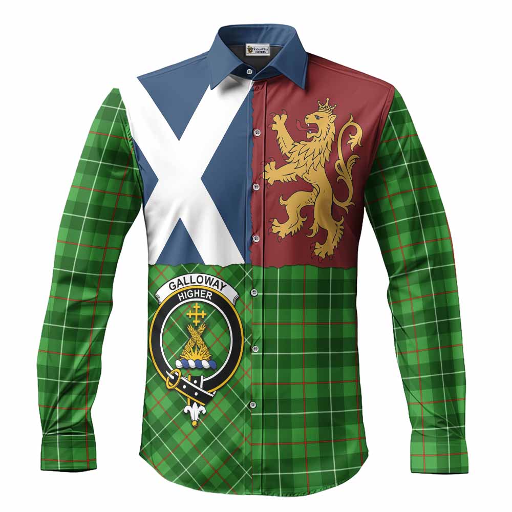 Galloway Crest Tartan Long Sleeve Button Shirts with Lion Rampant Saltire Style