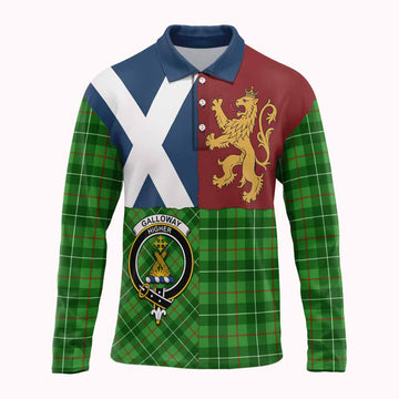 Galloway Crest Tartan Long Sleeve Polo Shirt with Lion Rampant Saltire Style