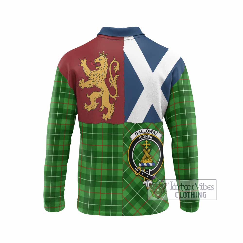 Galloway Crest Tartan Long Sleeve Polo Shirt with Lion Rampant Saltire Style