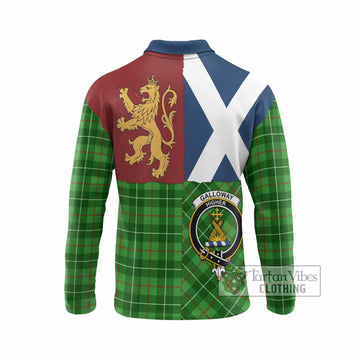 Galloway Crest Tartan Long Sleeve Polo Shirt with Lion Rampant Saltire Style