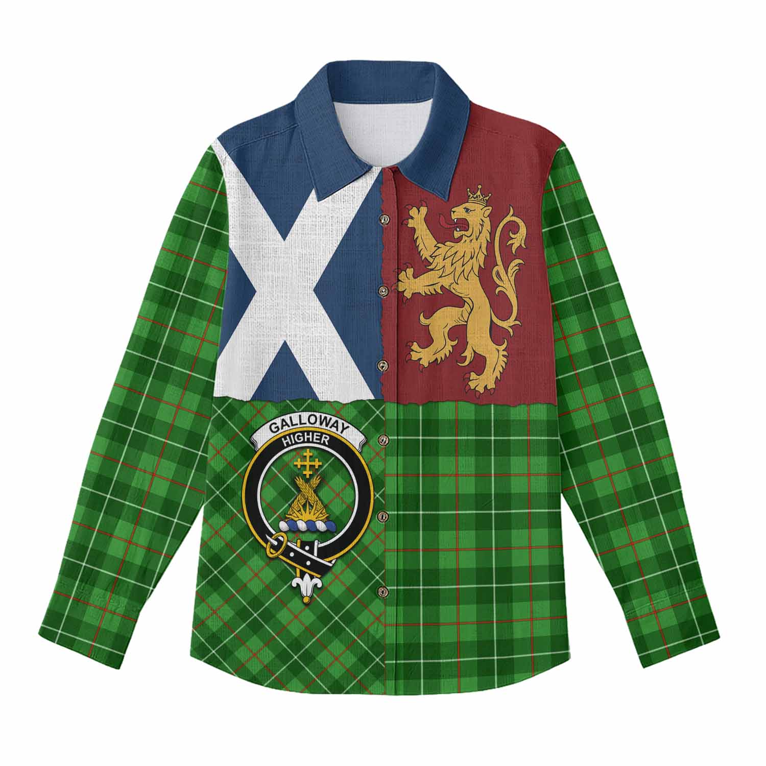 Galloway Crest Tartan Women Casual Shirt with Lion Rampant Saltire Style