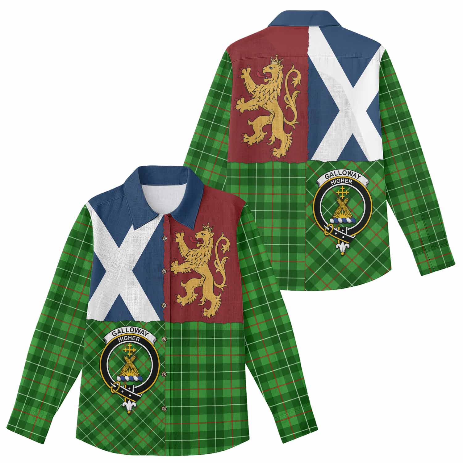 Galloway Crest Tartan Women Casual Shirt with Lion Rampant Saltire Style