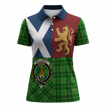 Galloway Crest Tartan Women Polo Shirt with Lion Rampant Saltire Style
