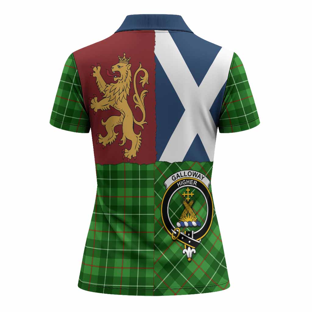 Galloway Crest Tartan Women Polo Shirt with Lion Rampant Saltire Style