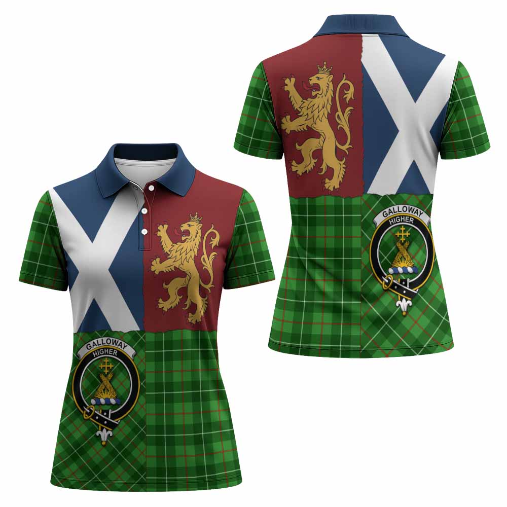 Galloway Crest Tartan Women Polo Shirt with Lion Rampant Saltire Style
