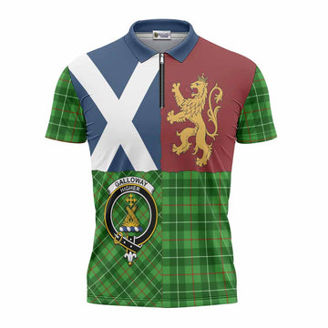 Galloway Crest Tartan Zipper Polo Shirt with Lion Rampant Saltire Style
