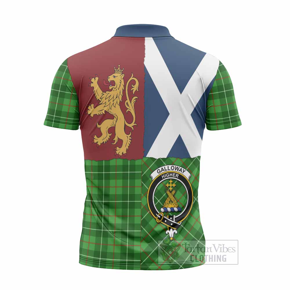 Galloway Crest Tartan Zipper Polo Shirt with Lion Rampant Saltire Style