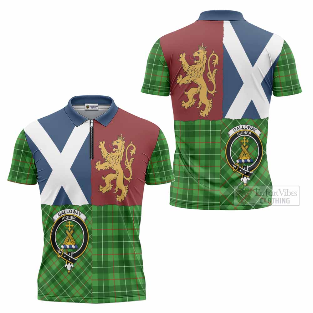 Galloway Crest Tartan Zipper Polo Shirt with Lion Rampant Saltire Style