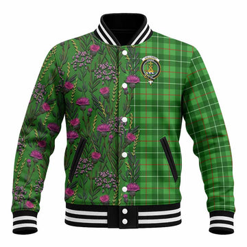 Galloway Family Crest Tartan Baseball Jacket Scottish Thistle Flower Pattern Half Style
