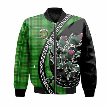 Galloway Family Crest Tartan Bomber Jacket Alba Thistle Inspired