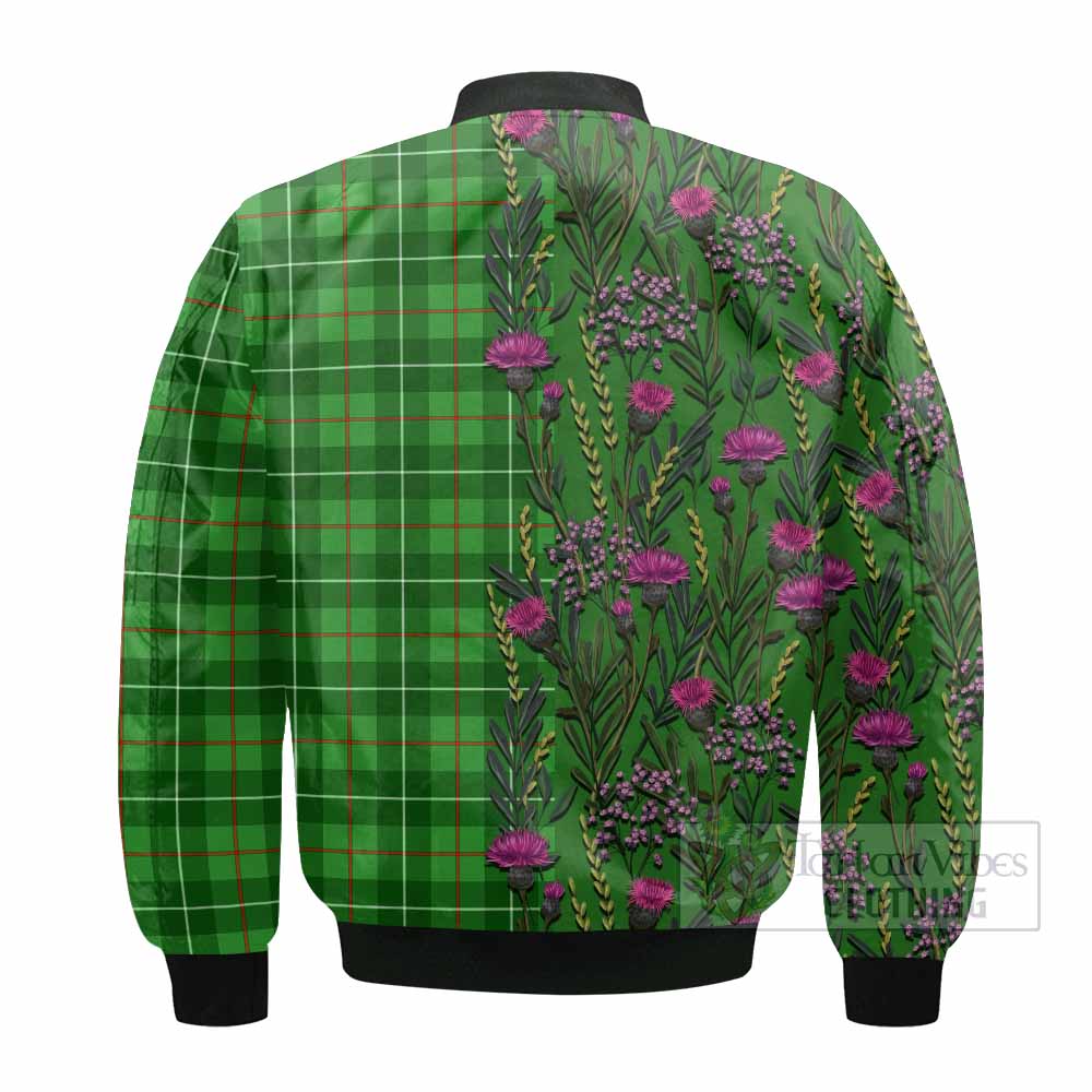 Galloway Family Crest Tartan Bomber Jacket Scottish Thistle Flower Pattern Half Style - Tartan Vibes Clothing