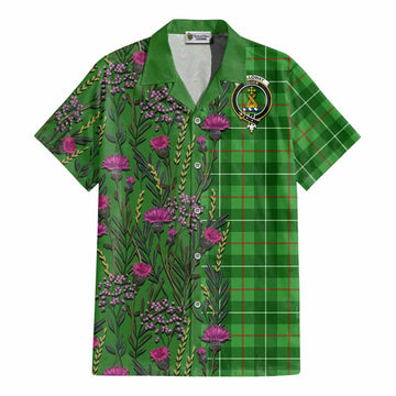 Galloway Family Crest Tartan Cotton Hawaiian Shirt Scottish Thistle Flower Pattern Half Style - Tartan Vibes Clothing