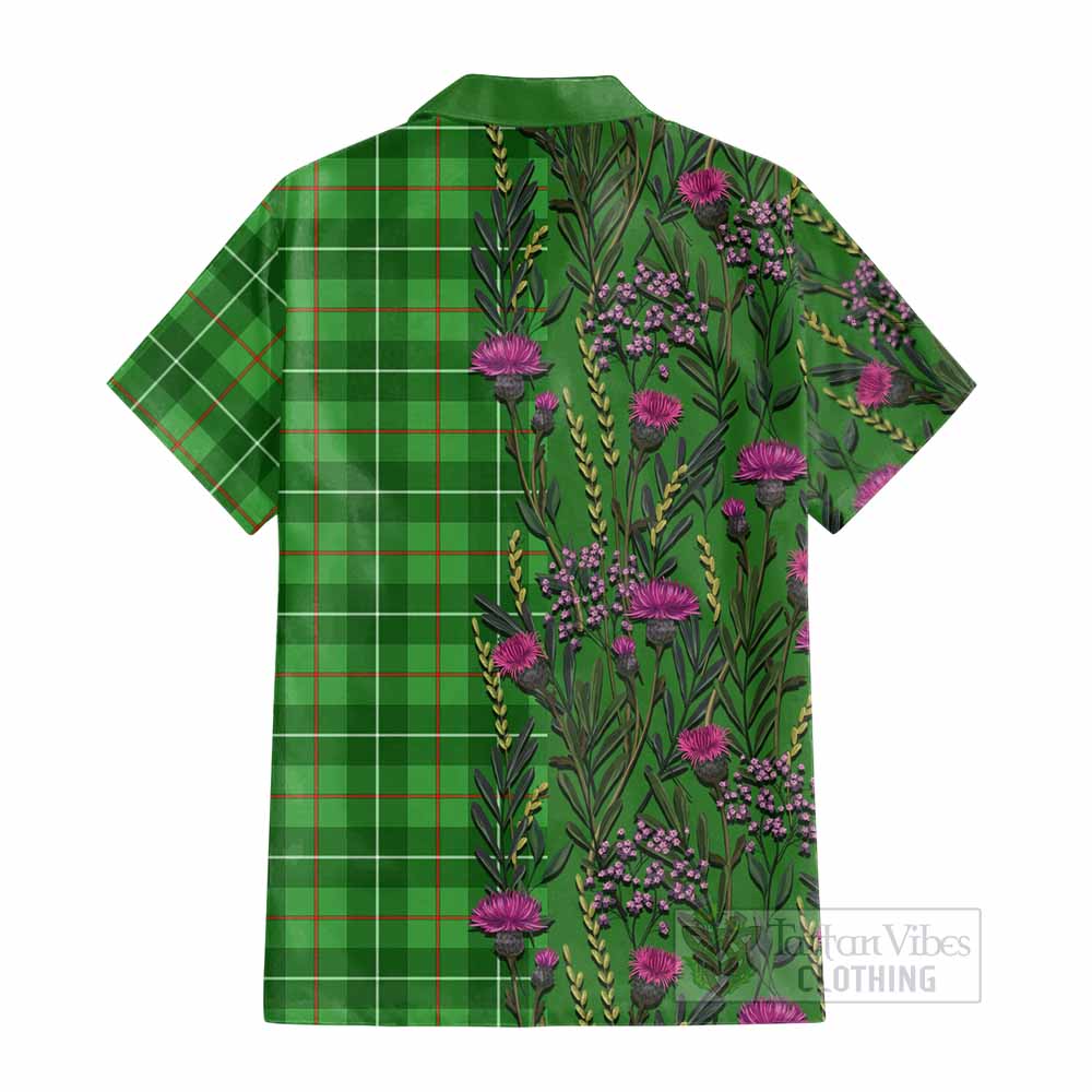 Galloway Family Crest Tartan Cotton Hawaiian Shirt Scottish Thistle Flower Pattern Half Style - Tartan Vibes Clothing