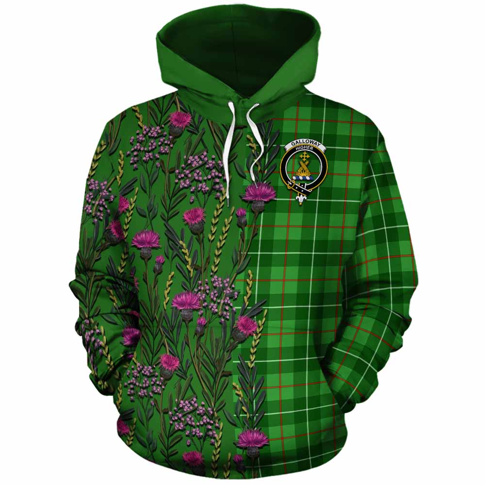 Galloway Family Crest Tartan Cotton Hoodie Scottish Thistle Flower Pattern Half Style - Tartan Vibes Clothing