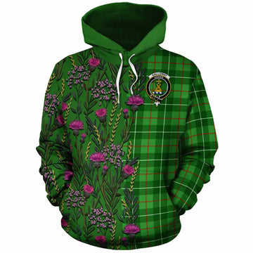 Galloway Family Crest Tartan Cotton Hoodie Scottish Thistle Flower Pattern Half Style