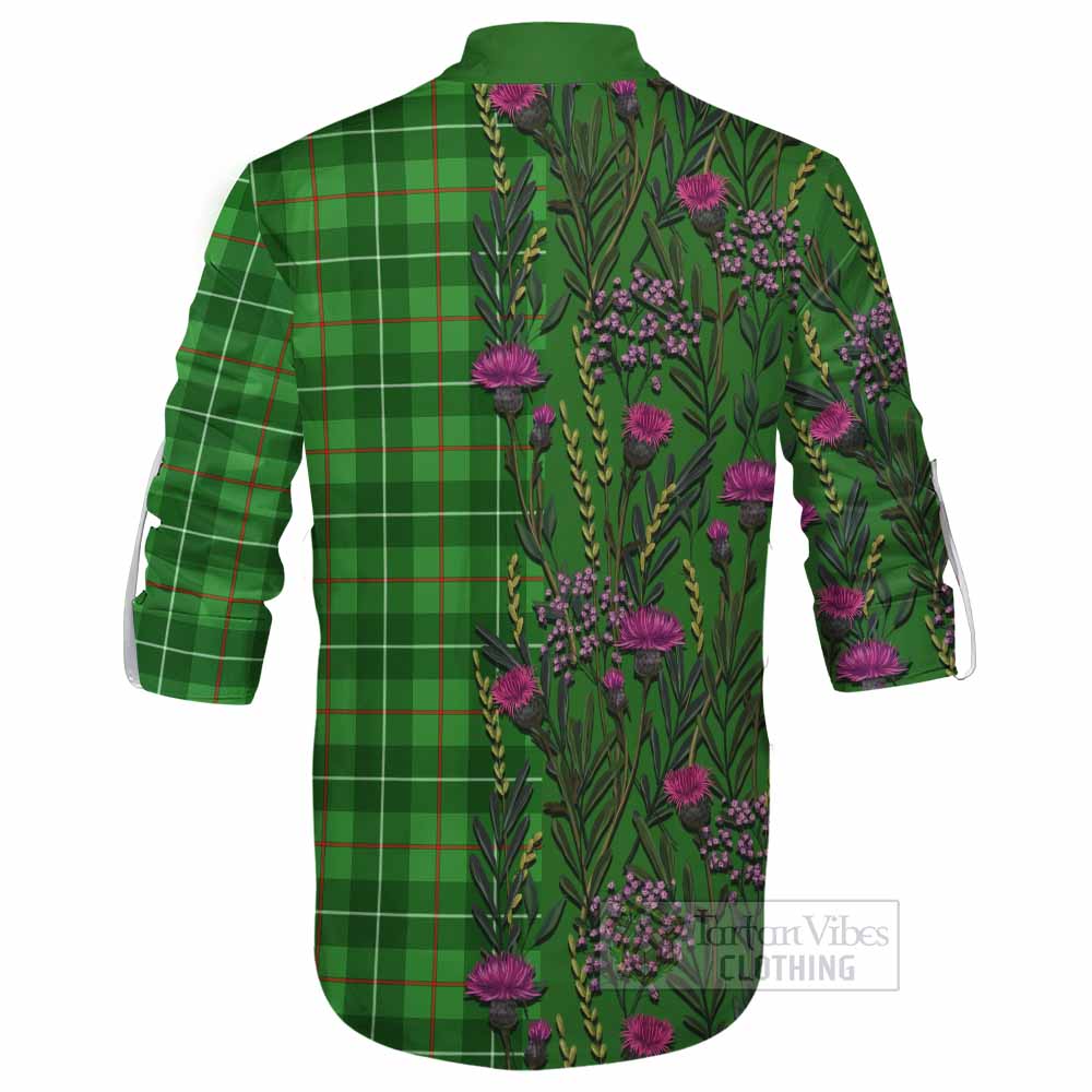 Galloway Family Crest Tartan Ghillie Shirt Scottish Thistle Flower Pattern Half Style - Tartan Vibes Clothing