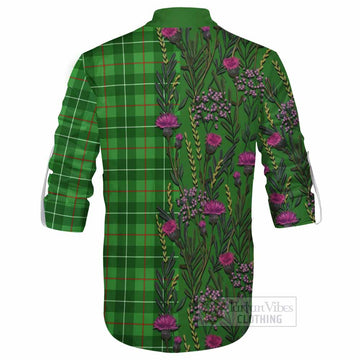 Galloway Family Crest Tartan Ghillie Shirt Scottish Thistle Flower Pattern Half Style
