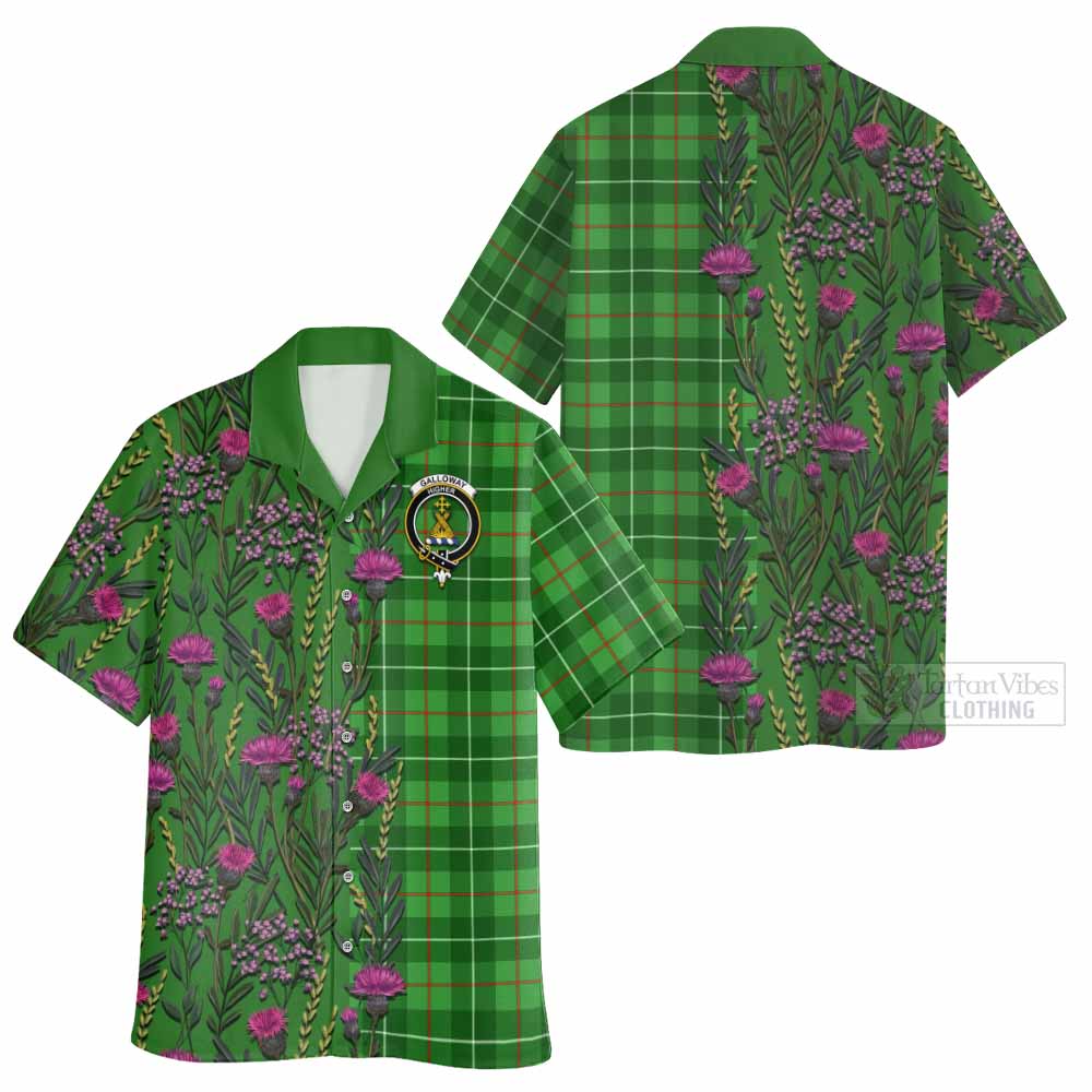 Galloway Family Crest Tartan Hawaiian Shirt Scottish Thistle Flower Pattern Half Style - Tartan Vibes Clothing