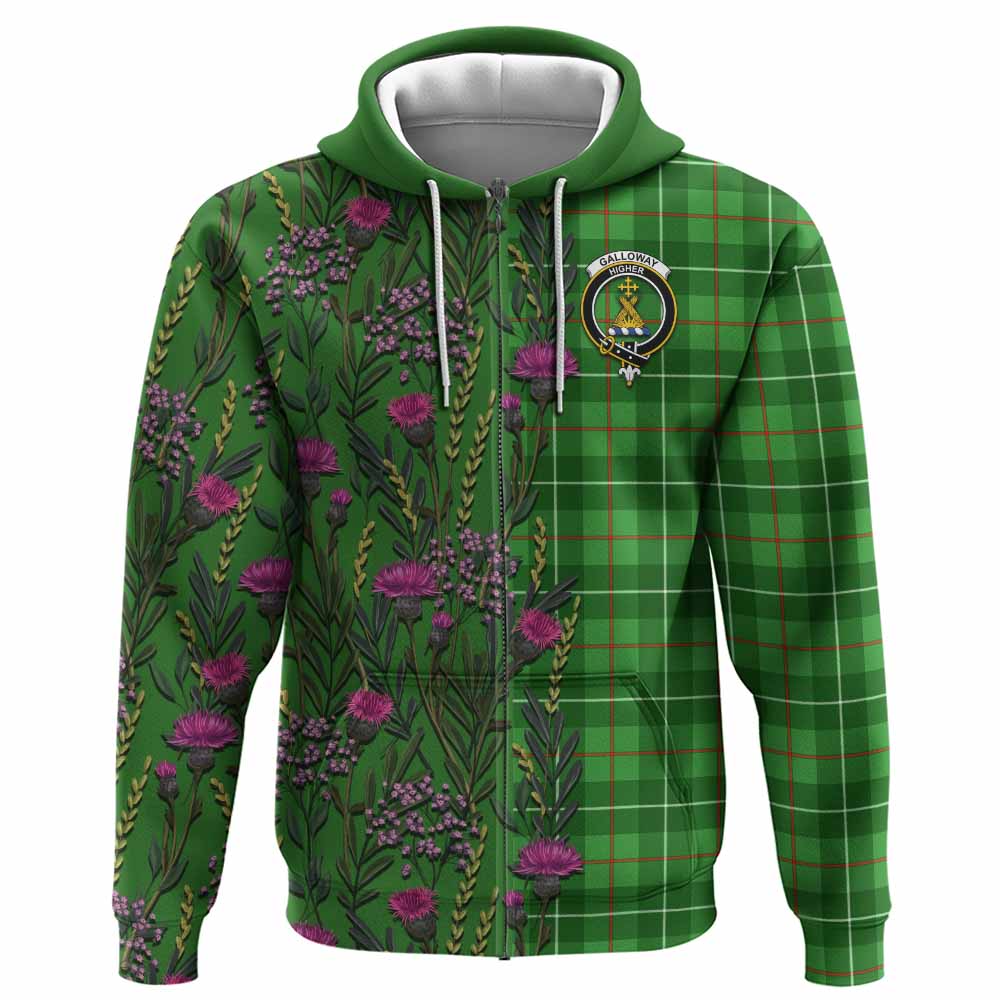 Galloway Family Crest Tartan Hoodie Scottish Thistle Flower Pattern Half Style - Tartan Vibes Clothing