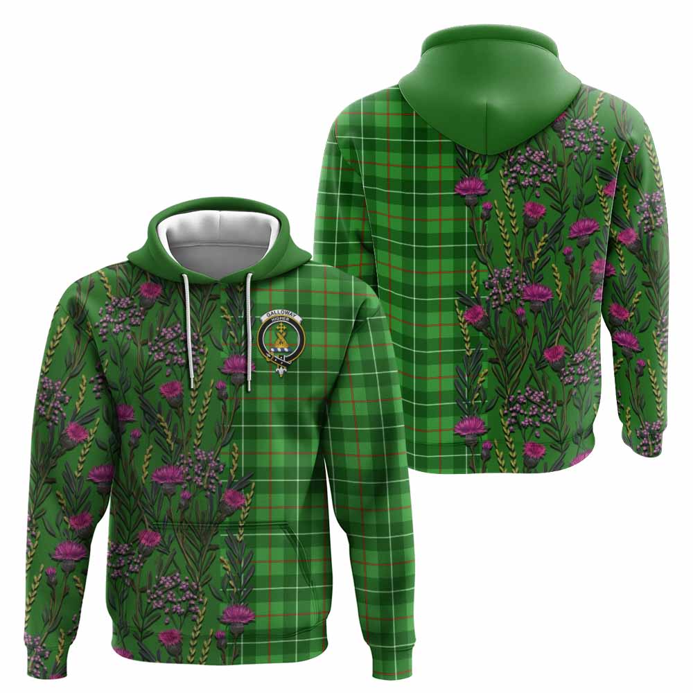 Galloway Family Crest Tartan Hoodie Scottish Thistle Flower Pattern Half Style - Tartan Vibes Clothing