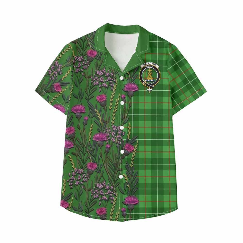 Galloway Family Crest Tartan Kid Hawaiian Shirt Scottish Thistle Flower Pattern Half Style - Tartan Vibes Clothing