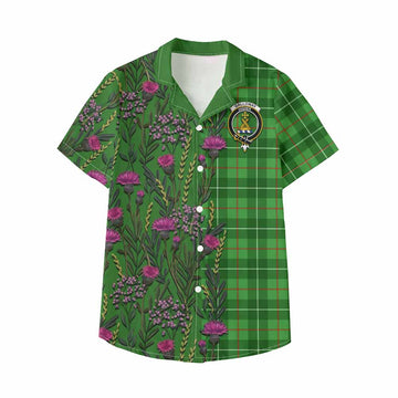 Galloway Family Crest Tartan Kid Hawaiian Shirt Scottish Thistle Flower Pattern Half Style - Tartan Vibes Clothing