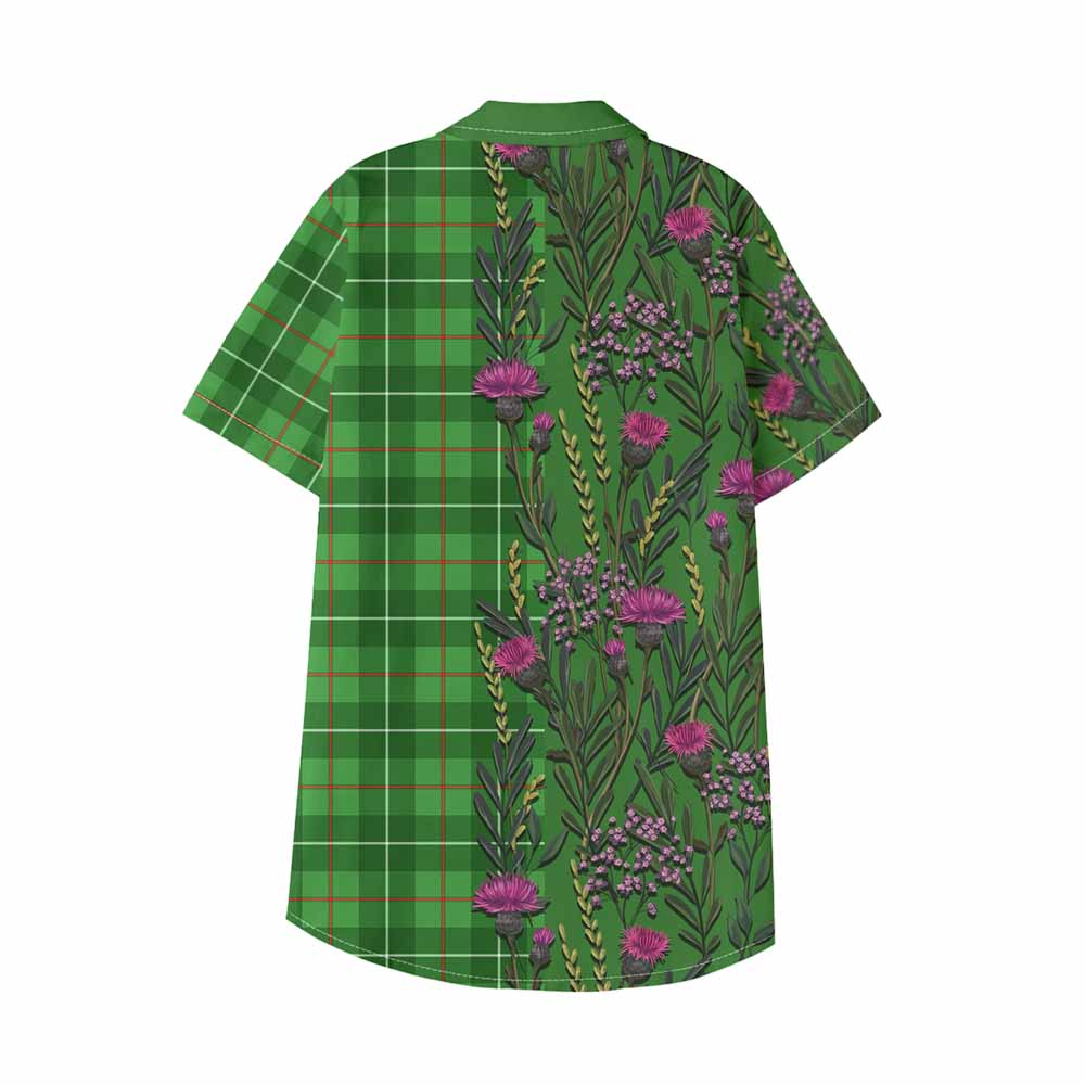 Galloway Family Crest Tartan Kid Hawaiian Shirt Scottish Thistle Flower Pattern Half Style - Tartan Vibes Clothing
