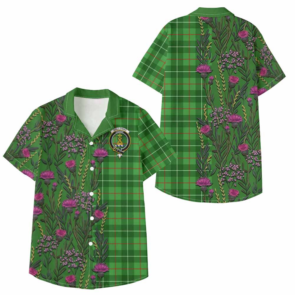 Galloway Family Crest Tartan Kid Hawaiian Shirt Scottish Thistle Flower Pattern Half Style - Tartan Vibes Clothing