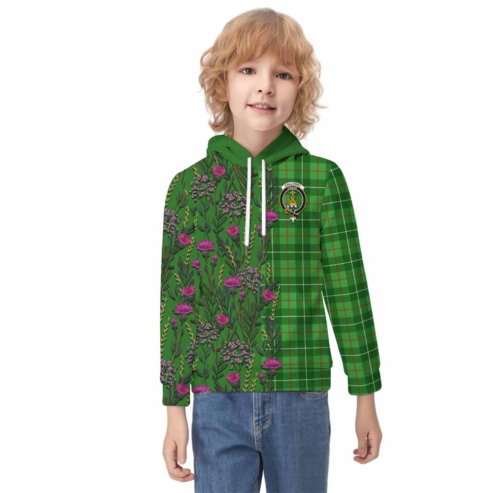 Galloway Family Crest Tartan Kid Hoodie Scottish Thistle Flower Pattern Half Style - Tartan Vibes Clothing