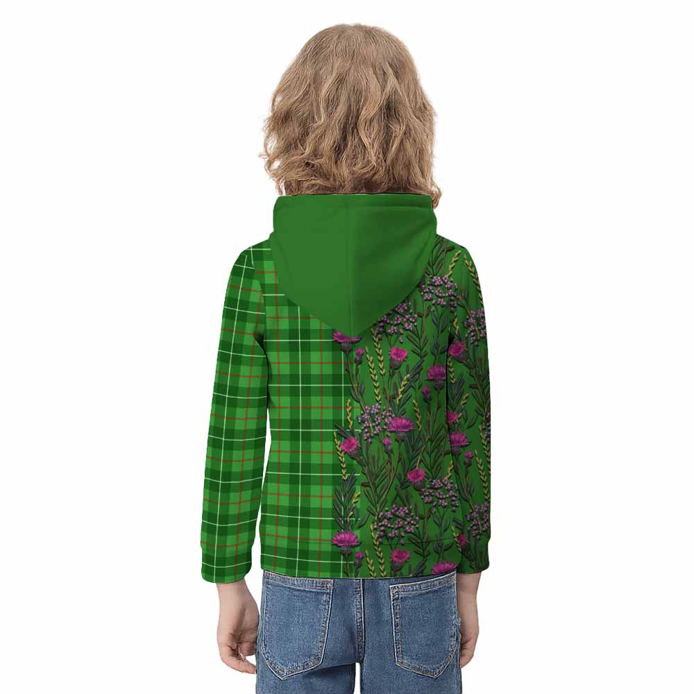 Galloway Family Crest Tartan Kid Hoodie Scottish Thistle Flower Pattern Half Style - Tartan Vibes Clothing