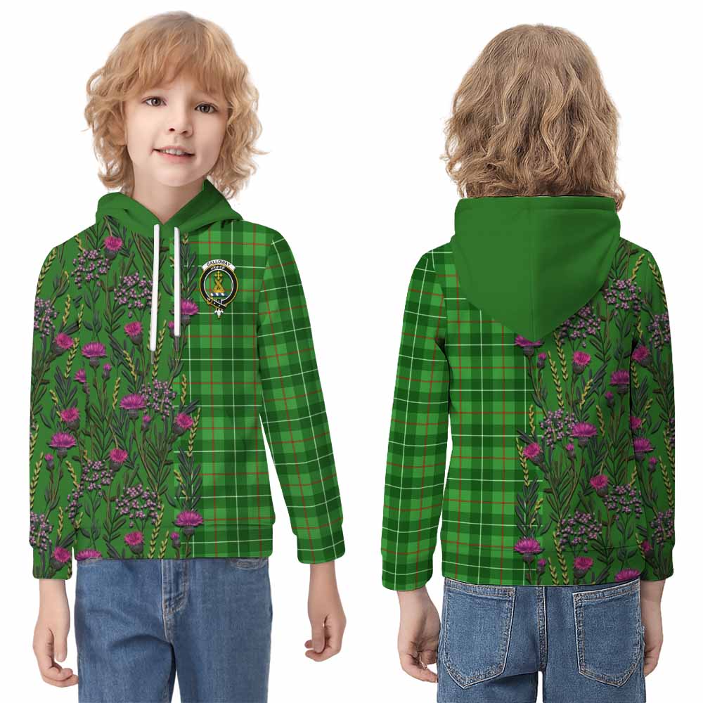 Galloway Family Crest Tartan Kid Hoodie Scottish Thistle Flower Pattern Half Style - Tartan Vibes Clothing