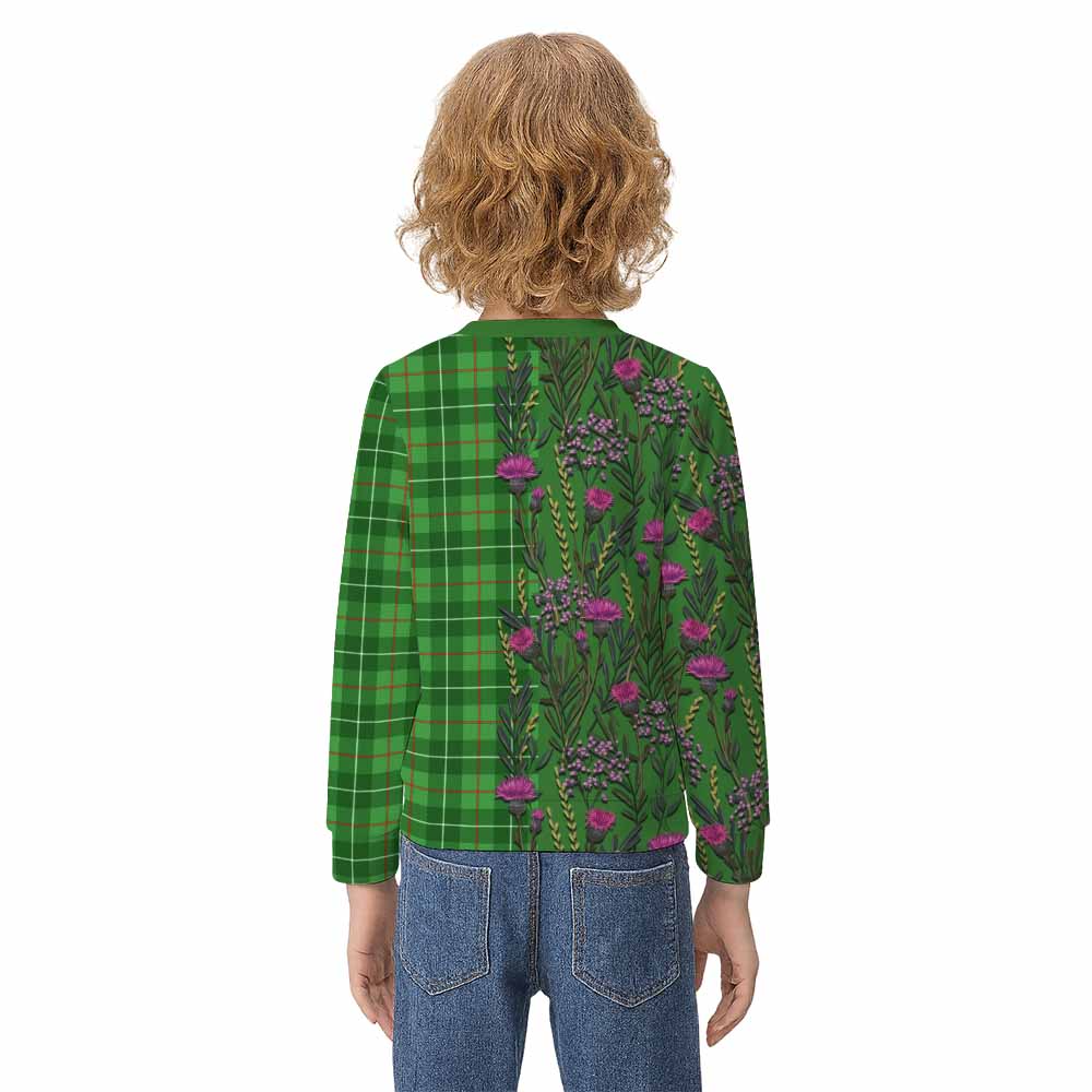 Galloway Family Crest Tartan Kid Knitted Sweatshirt Scottish Thistle Flower Pattern Half Style - Tartan Vibes Clothing