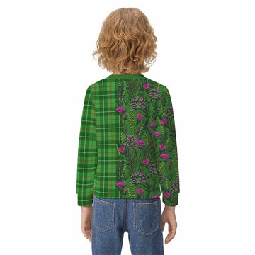 Galloway Family Crest Tartan Kid Knitted Sweatshirt Scottish Thistle Flower Pattern Half Style - Tartan Vibes Clothing